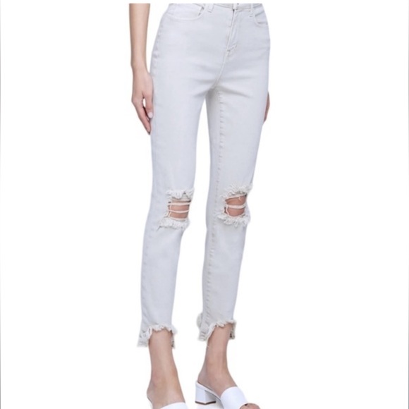 L Agence Womens Distressed Fringe High waist Rise High Line Jeans Pink Size 25 - Picture 7 of 8